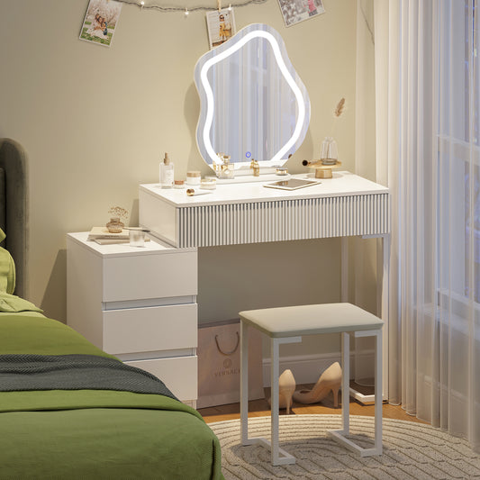 Modern White Dressing Table with Cloud Shape Mirror