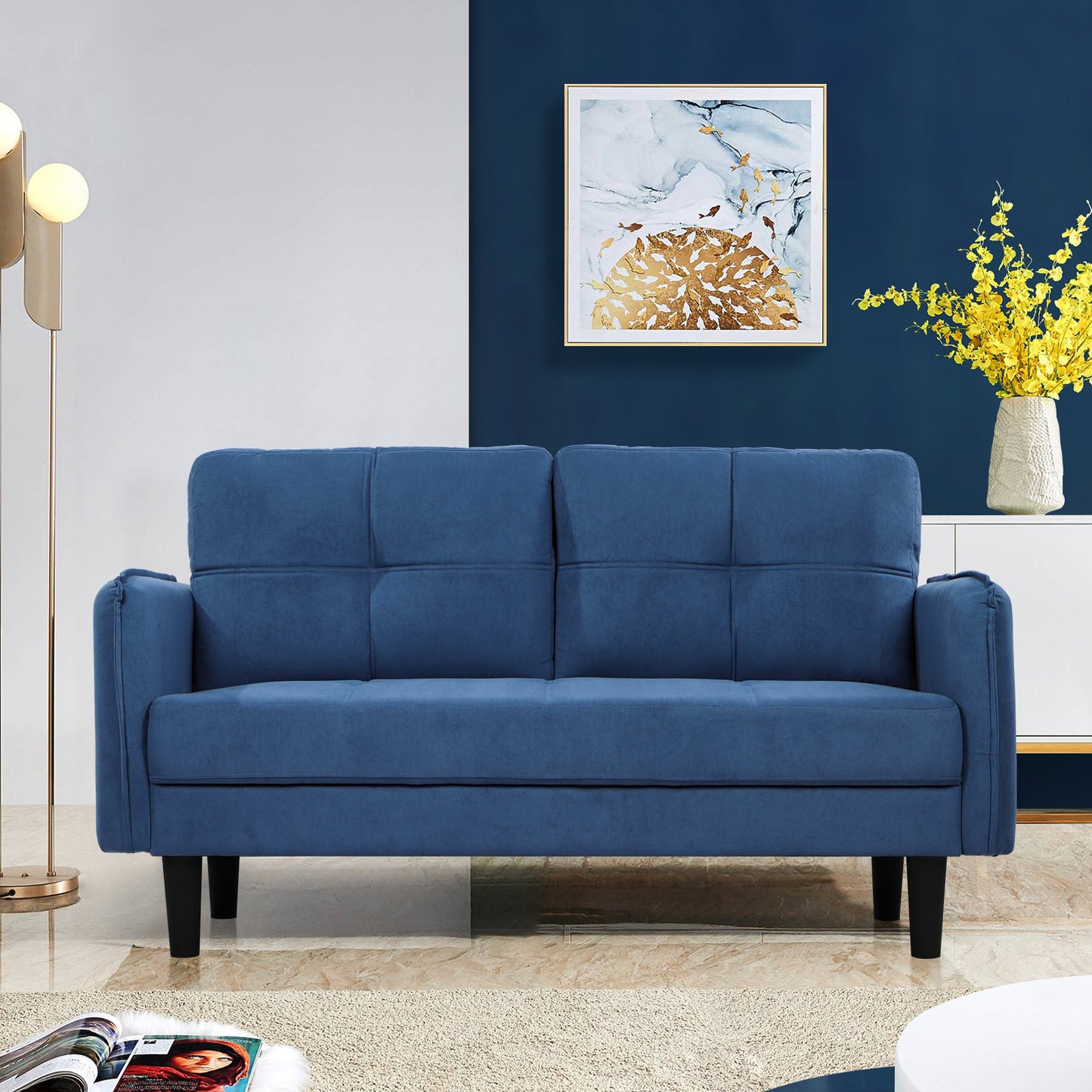 Modern 2-Seater Faux Lambswool Sofa with Thicken Cushions