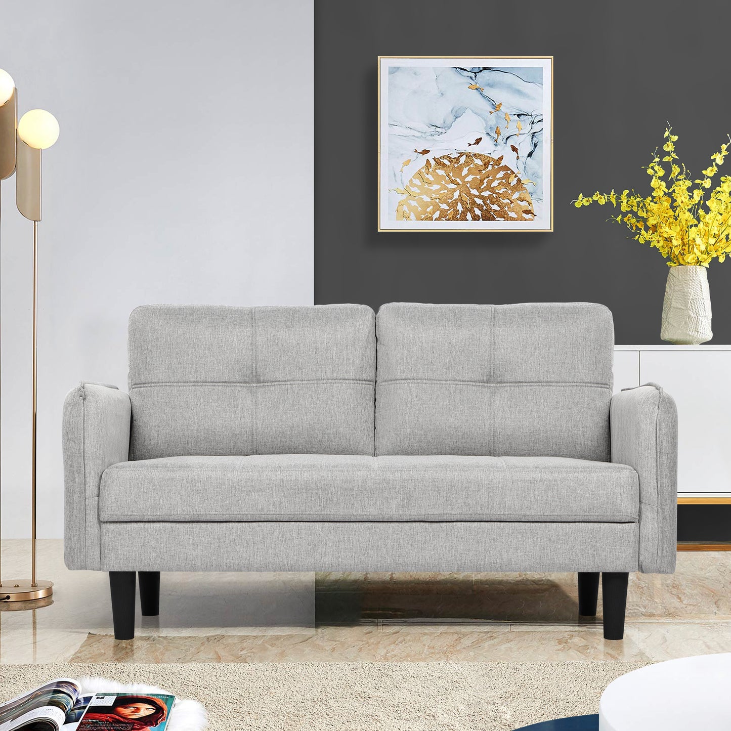 Modern 2-Seater Linen Sofa with Thicken Cushions