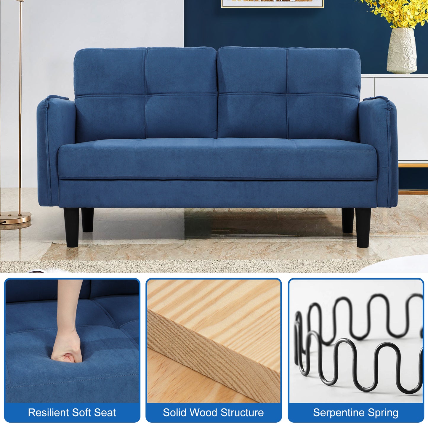 Modern 2-Seater Faux Lambswool Sofa with Thicken Cushions
