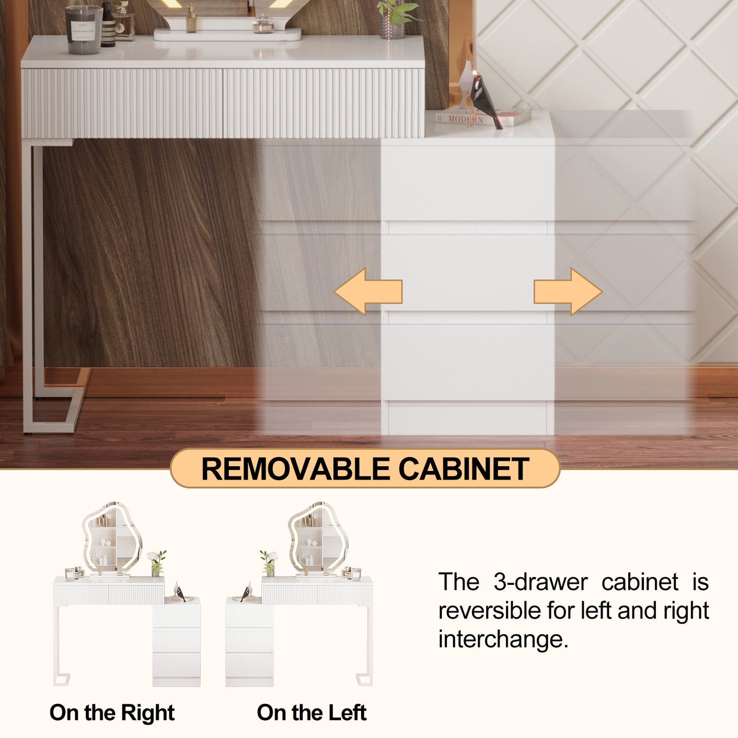 Modern White Dressing Table with Cloud Shape Mirror