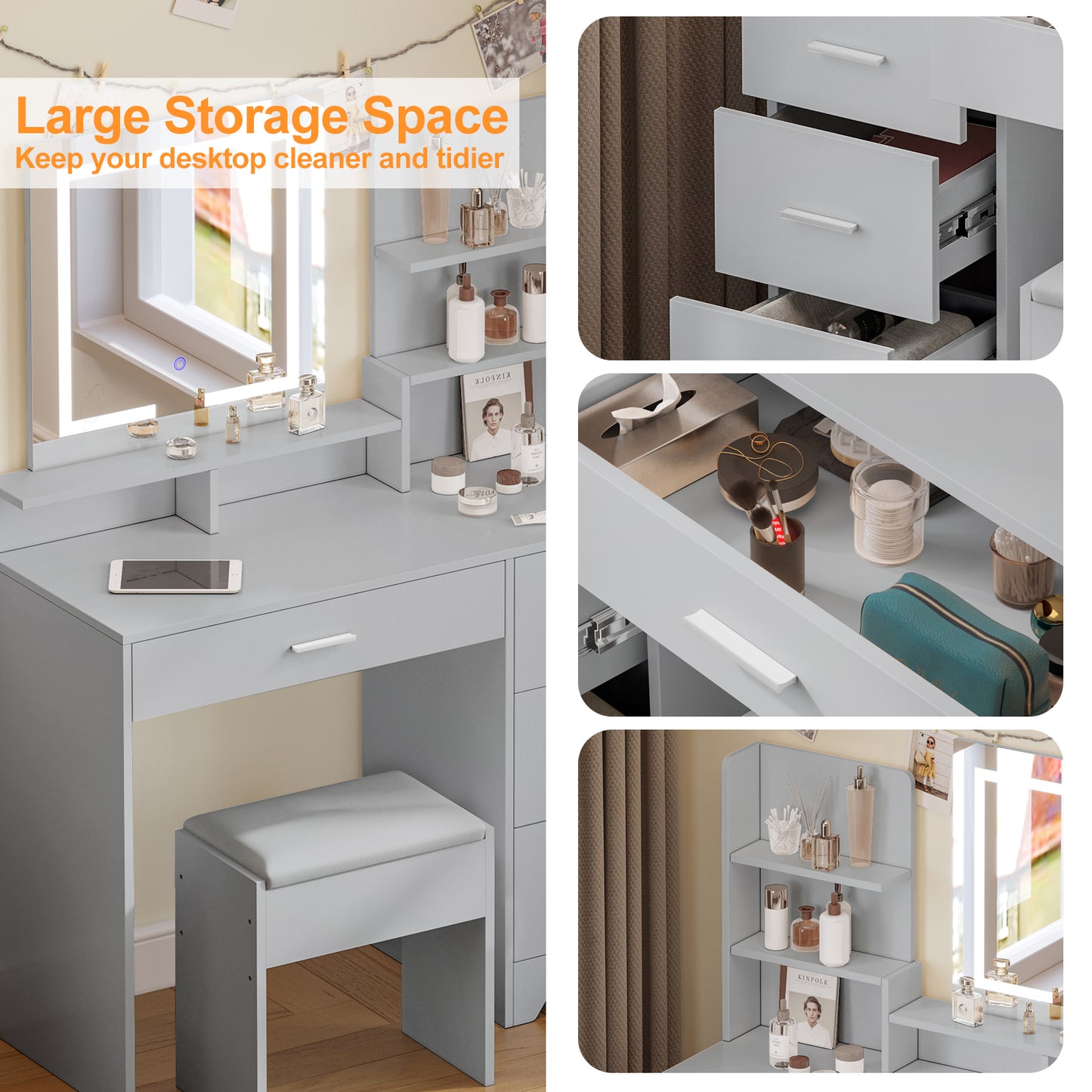 White Dressing Table with Square Mirror