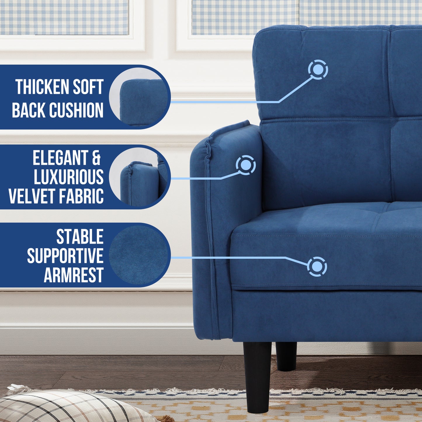 Modern 2-Seater Faux Lambswool Sofa with Thicken Cushions