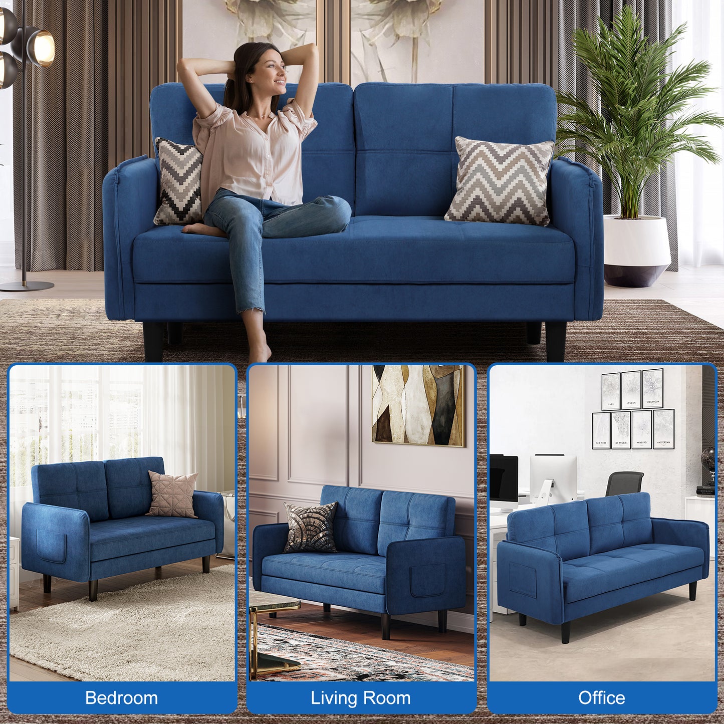 Modern 2-Seater Faux Lambswool Sofa with Thicken Cushions