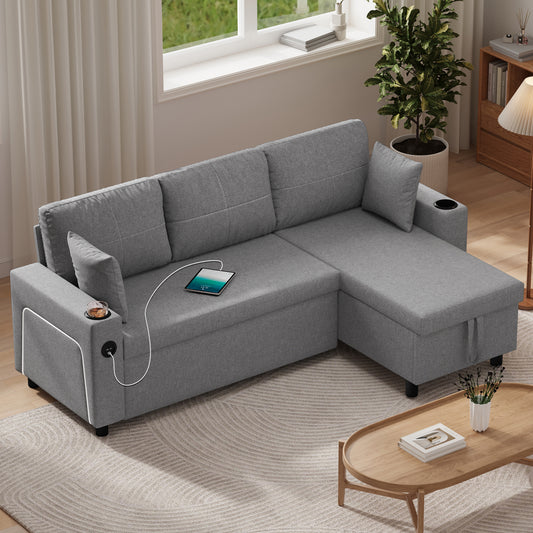 Convertible L-Shaped Sofa Bed with LED Light