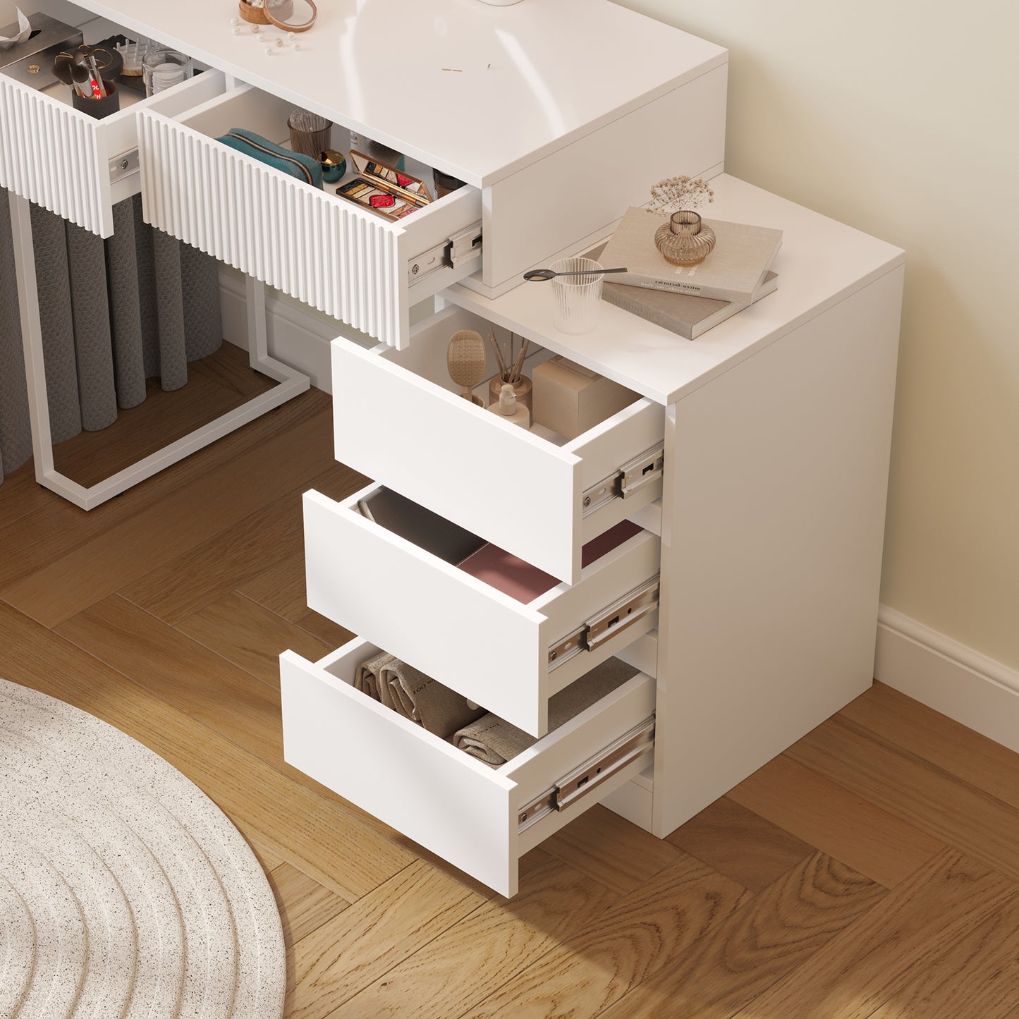Modern White Dressing Table with Cloud Shape Mirror
