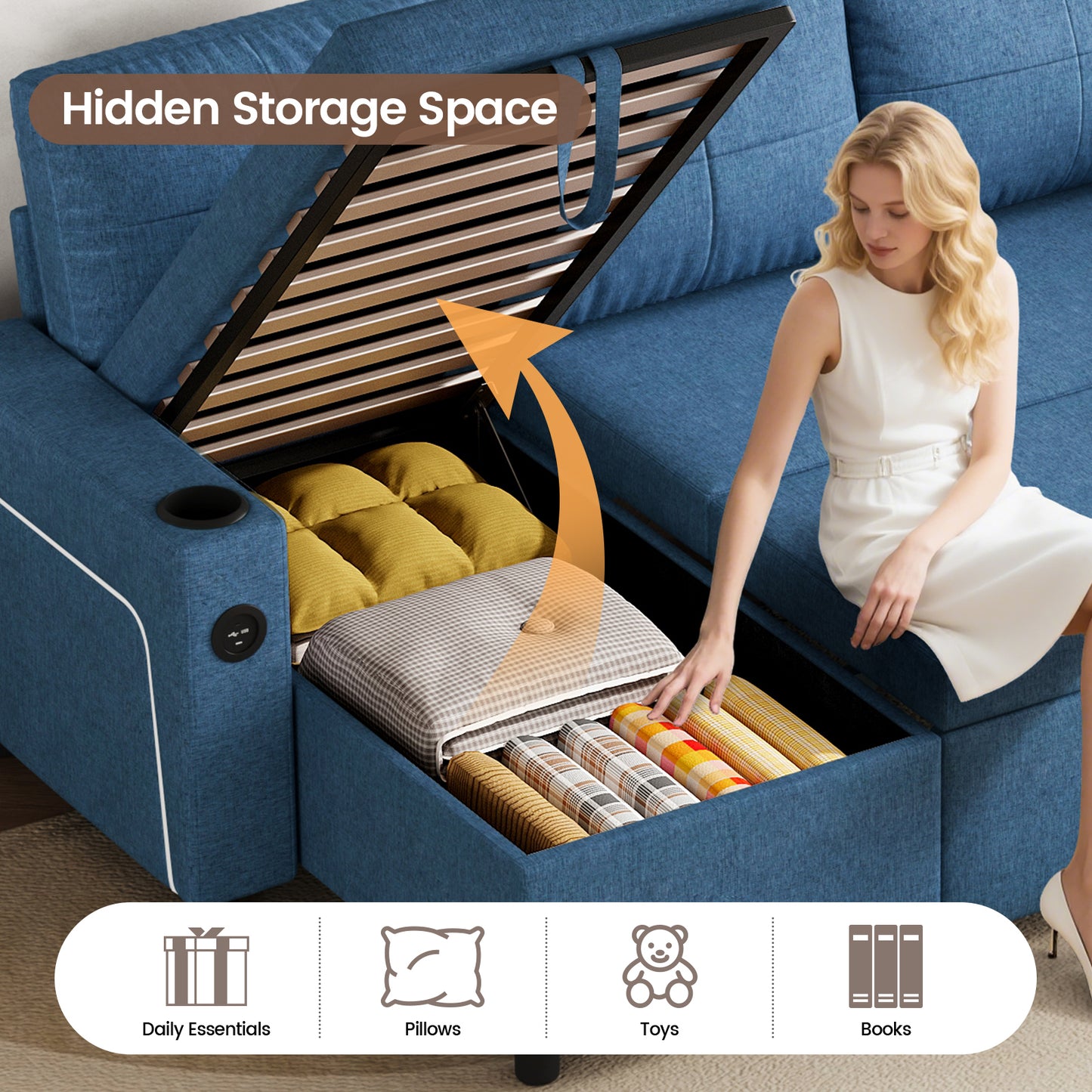 Convertible L-Shaped Sofa Bed with LED Light