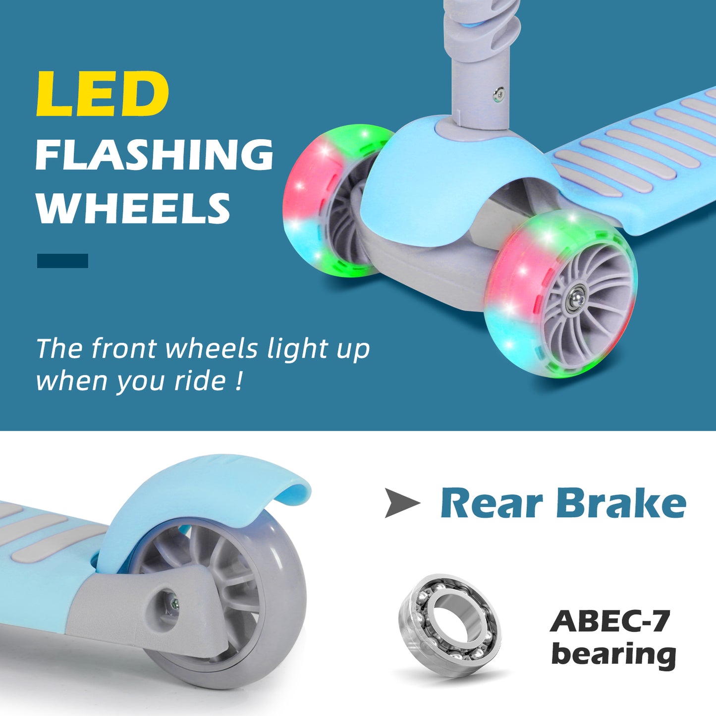 5 in 1 Kick Scooter for Kids with LED Lights