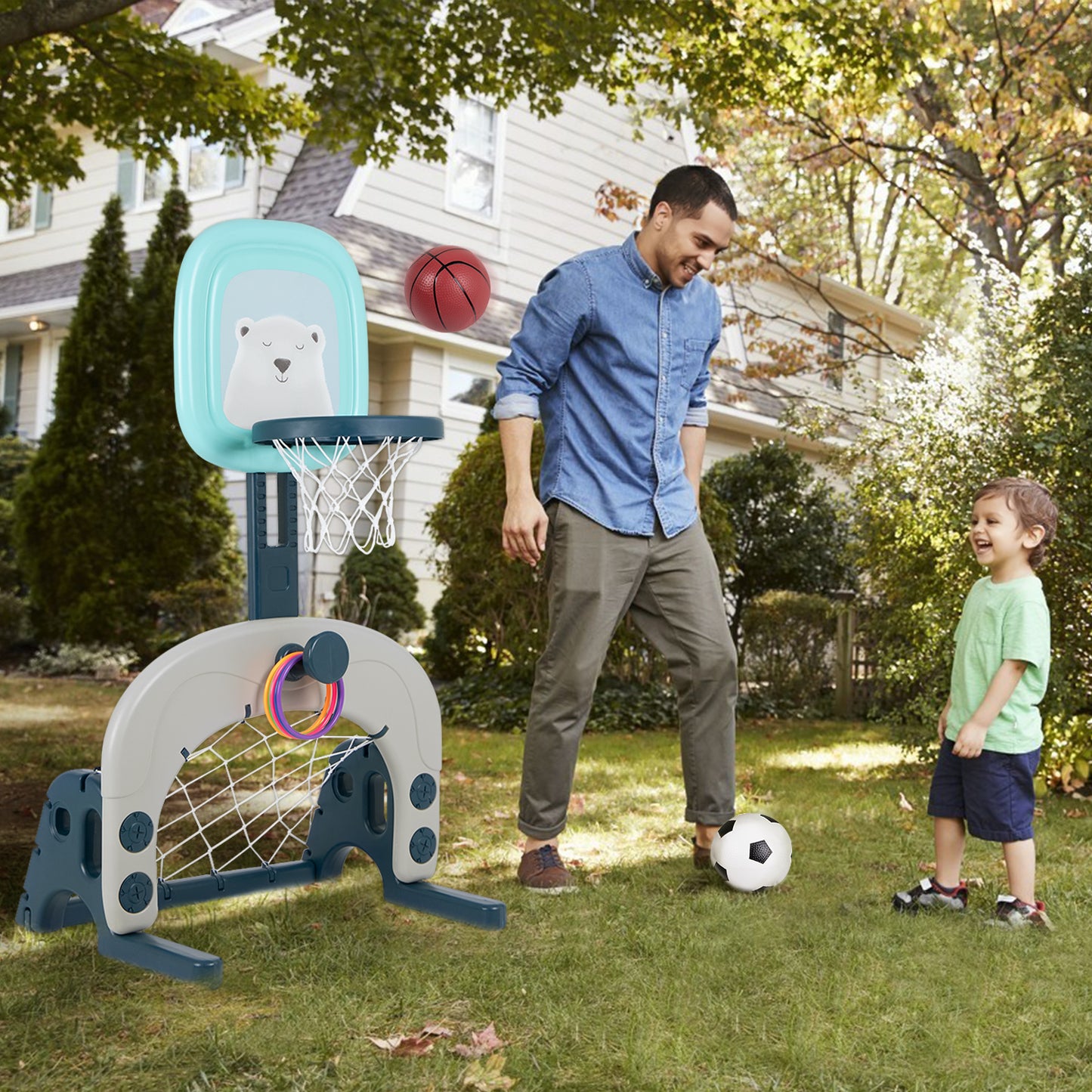 3-in-1 Basketball Hoop and Soccer Goal Set