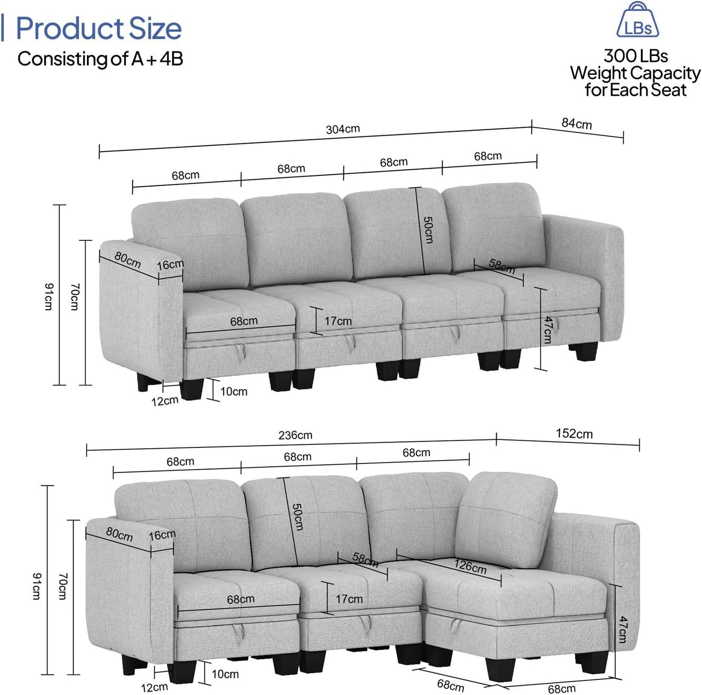 Modular Sectional Sofa with Storage