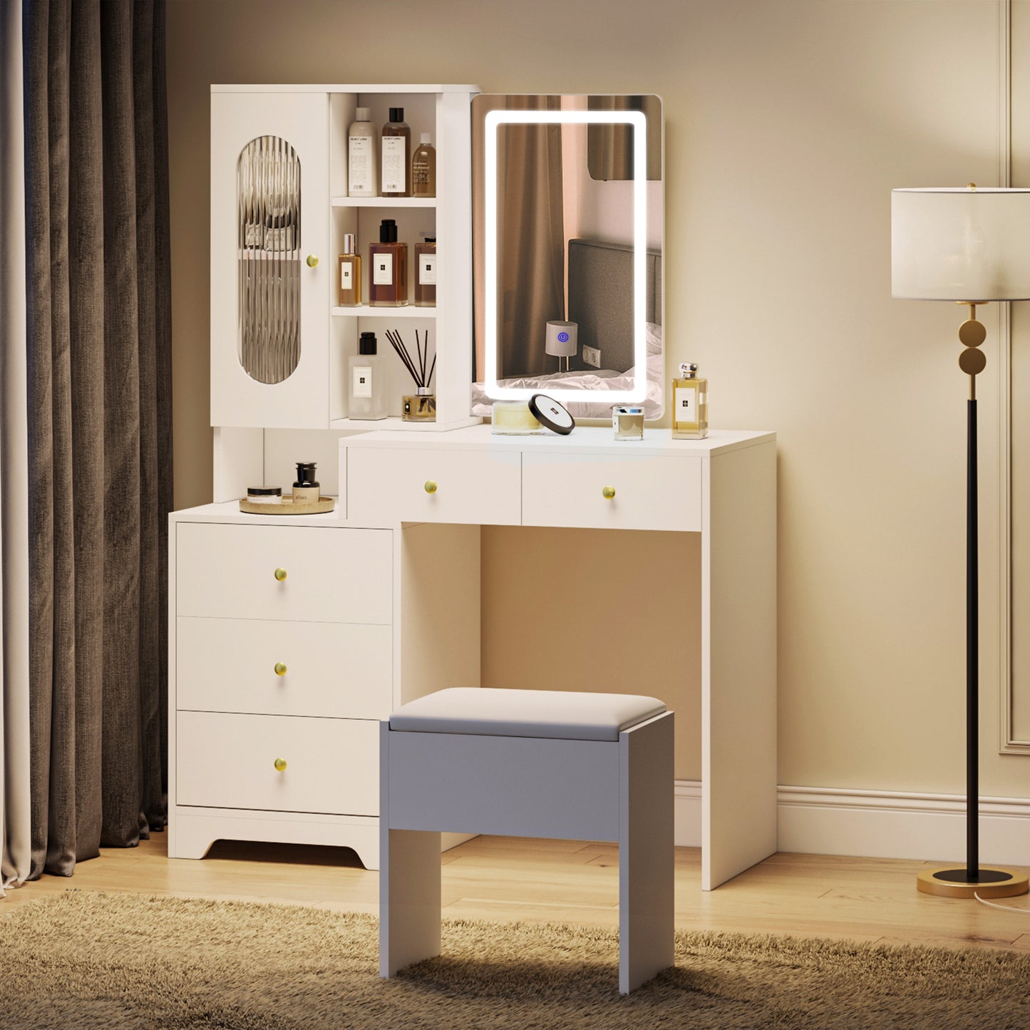 Modern Vanity Set with Sliding Mirror