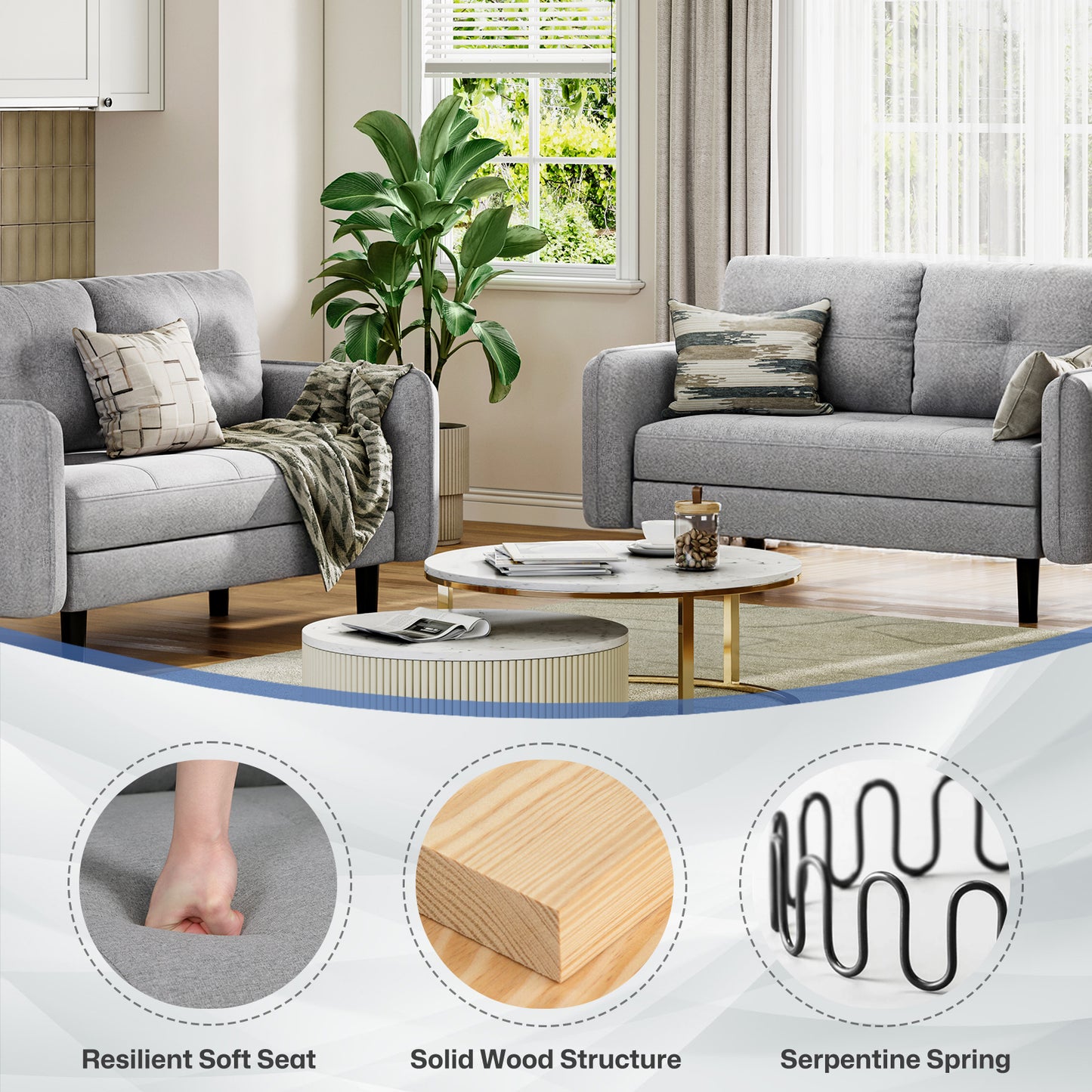 Modern 2-Seater Linen Sofa with Thicken Cushions