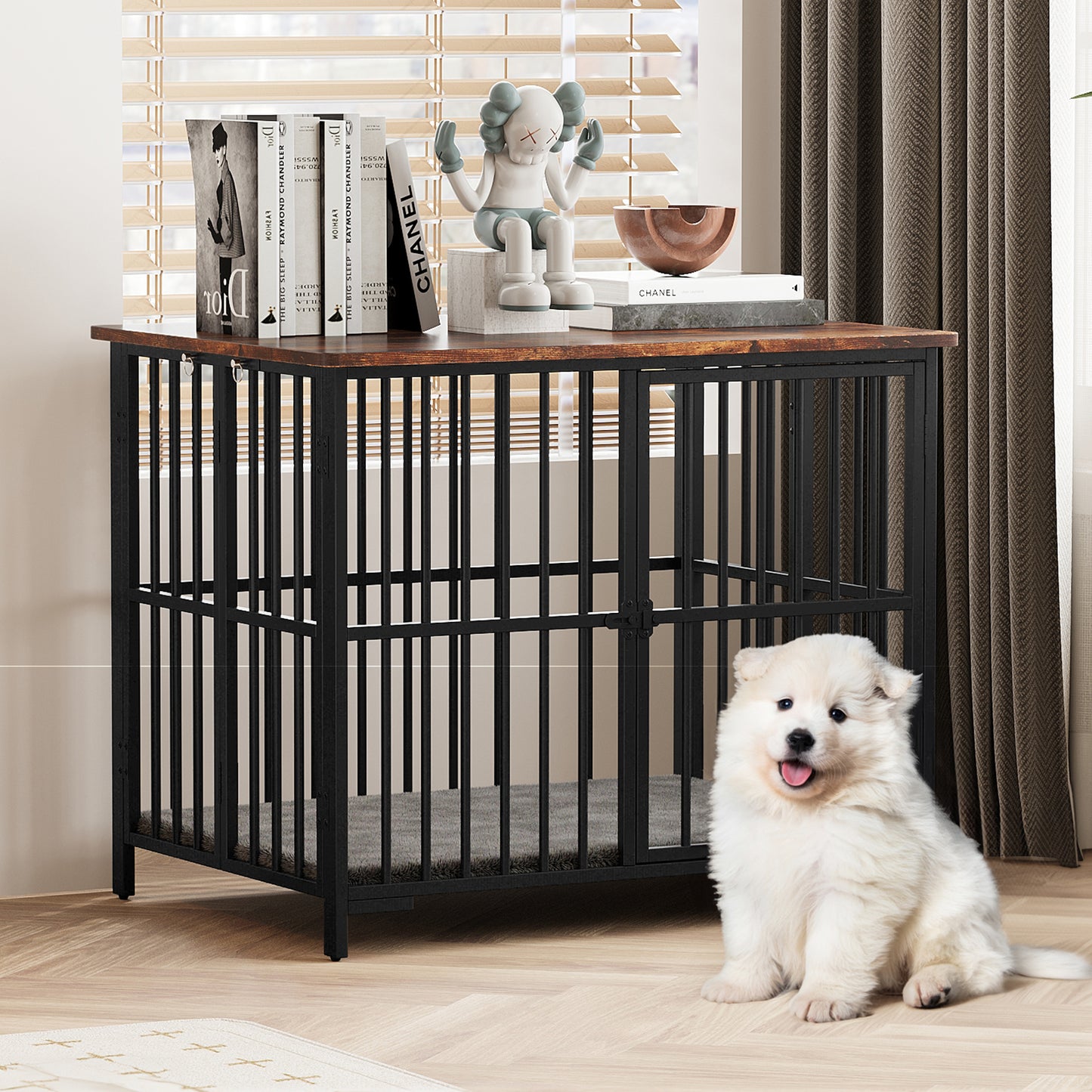 Foldable Dog Cage with Plush Mat