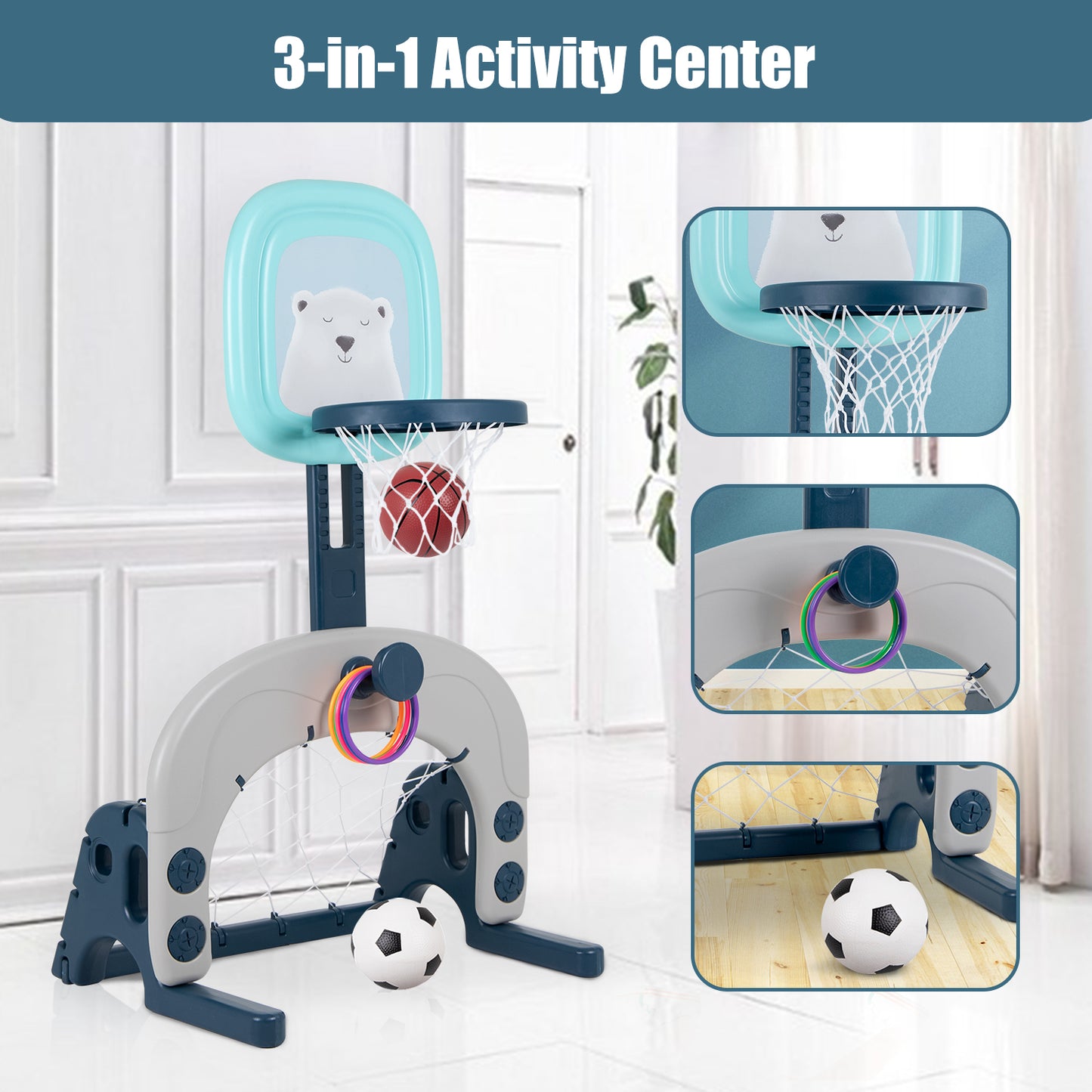 3-in-1 Basketball Hoop and Soccer Goal Set