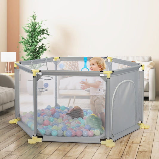 Hello5ive 6-Panel Anti-Slip Baby Playpen Grey