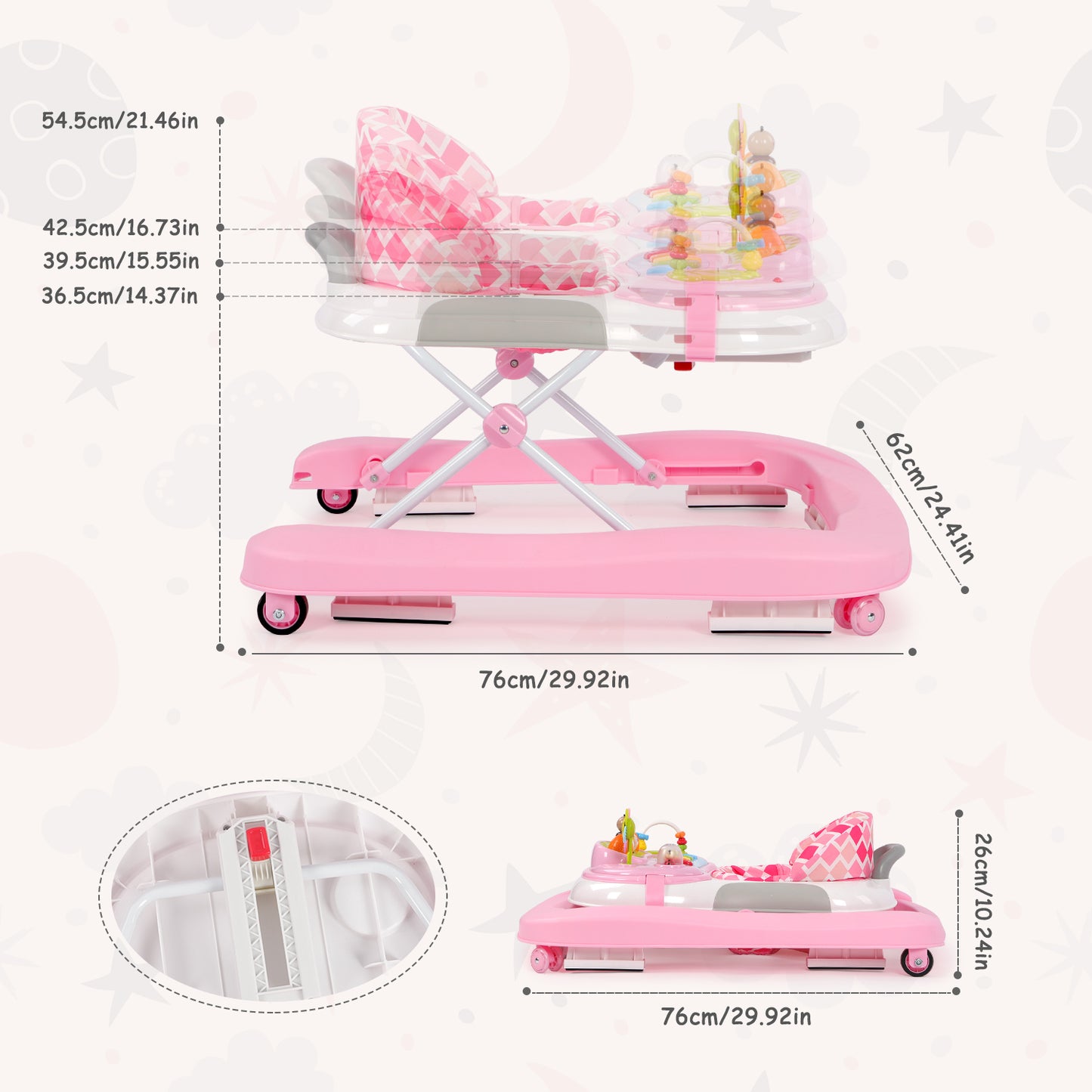 Hello5ive Baby Walker with Music and Lights -Pink