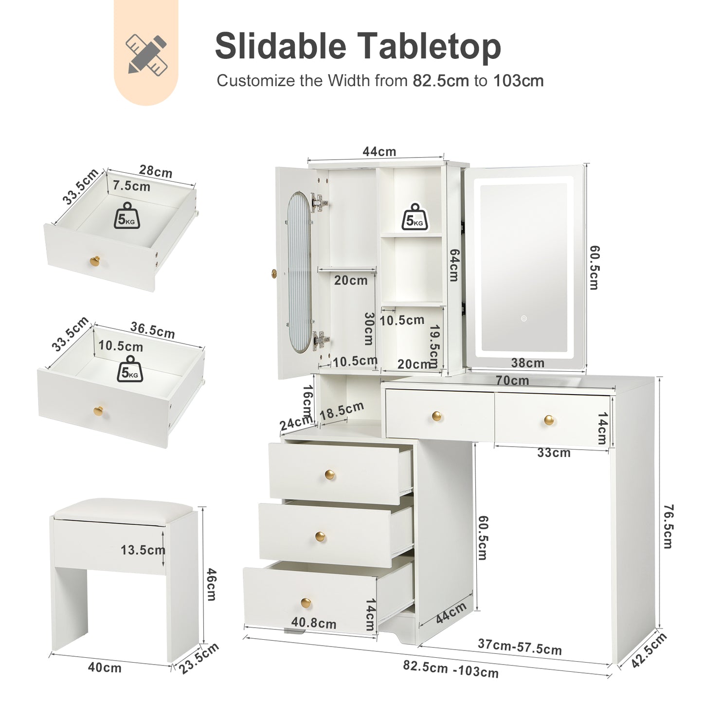Modern Vanity Set with Sliding Mirror