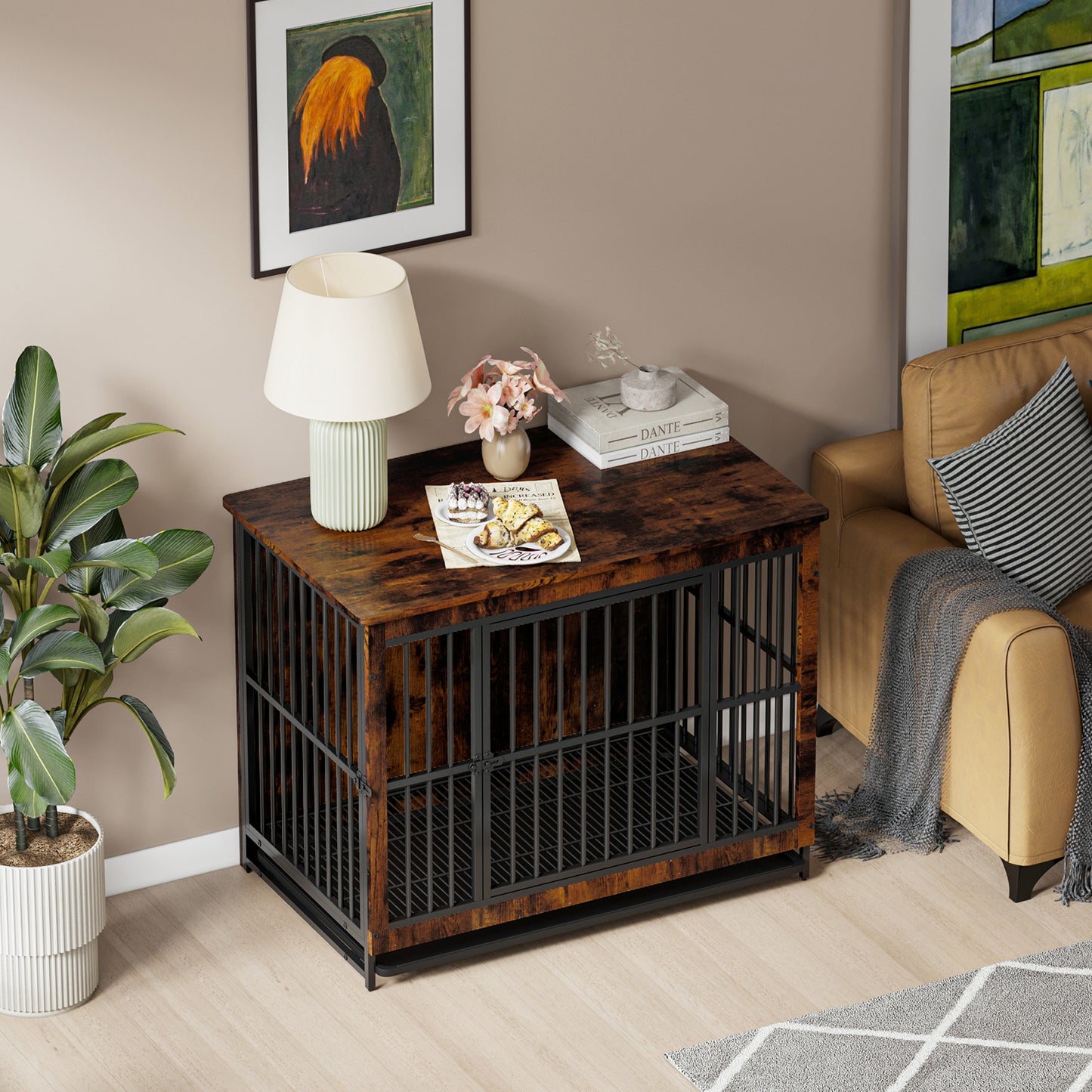 Wooden Dog Cage with Double Door