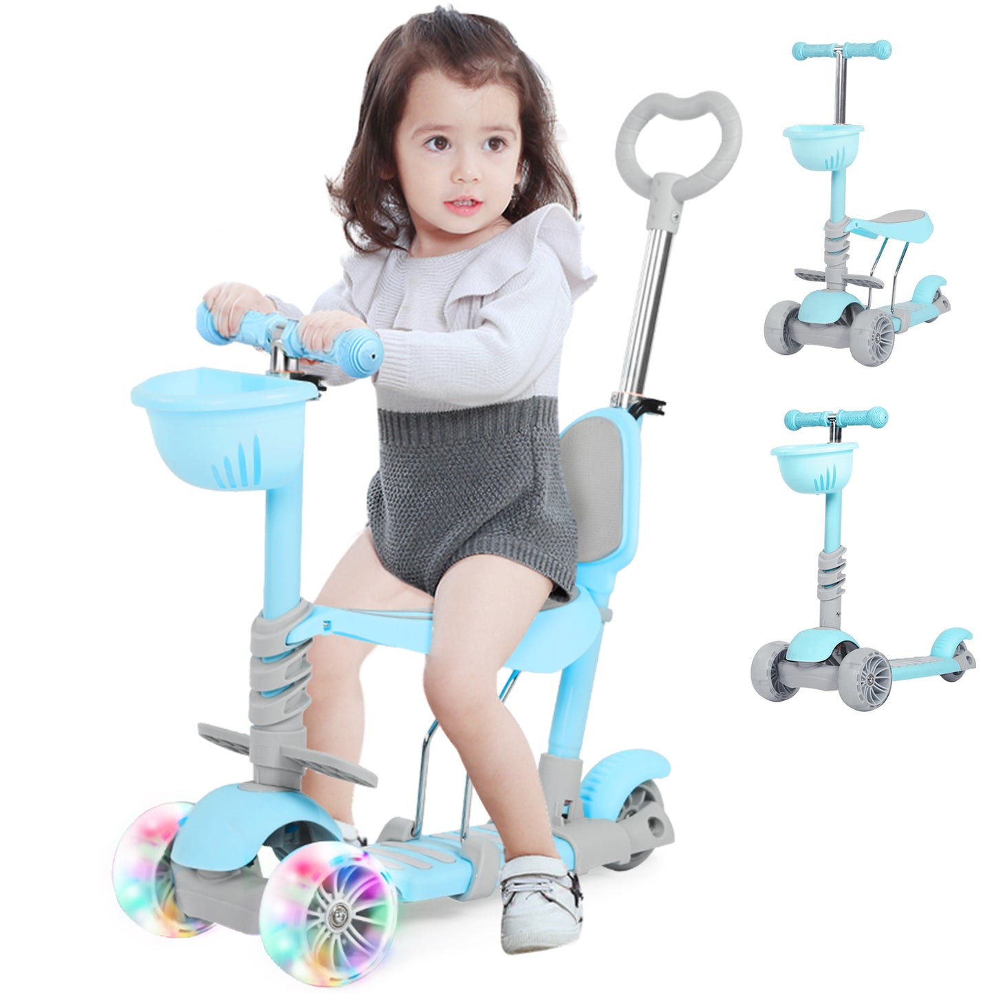 5 in 1 Kick Scooter for Kids with LED Lights