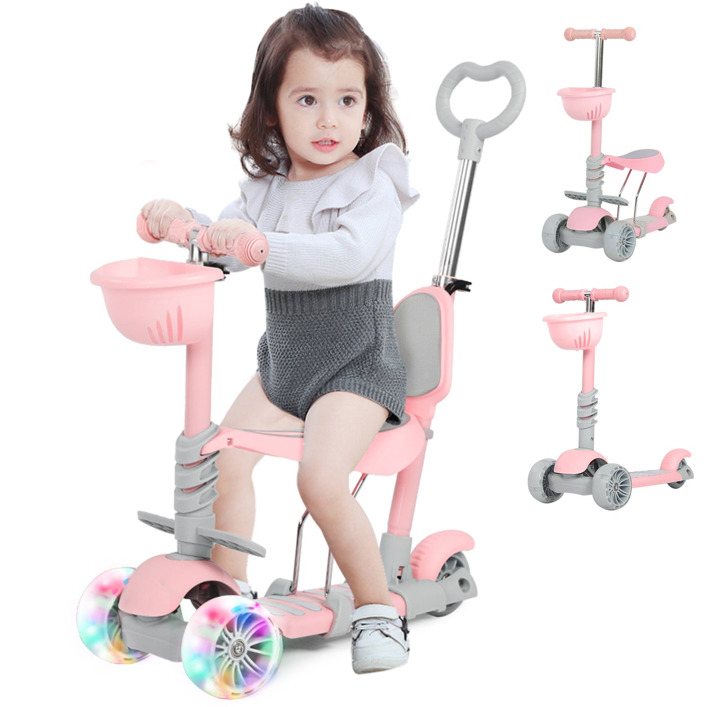 5 in 1 Kick Scooter for Kids with LED Lights