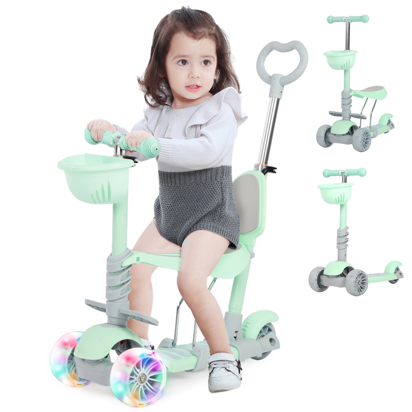 5 in 1 Kick Scooter for Kids with LED Lights