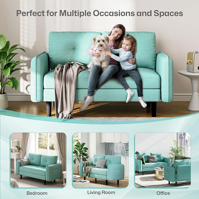 Modern 2-Seater Linen Sofa with Thicken Cushions