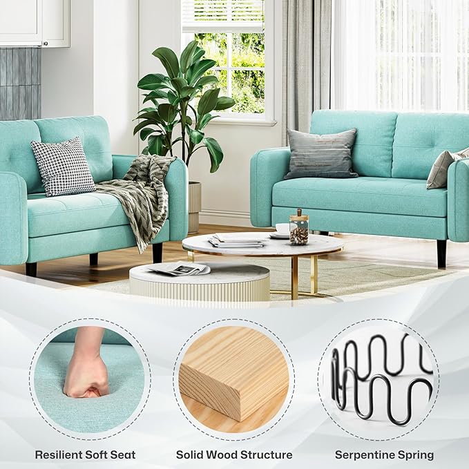 Modern 2-Seater Linen Sofa with Thicken Cushions