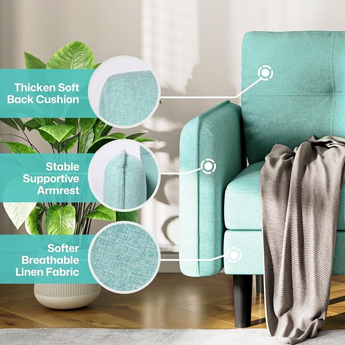 Modern 2-Seater Linen Sofa with Thicken Cushions