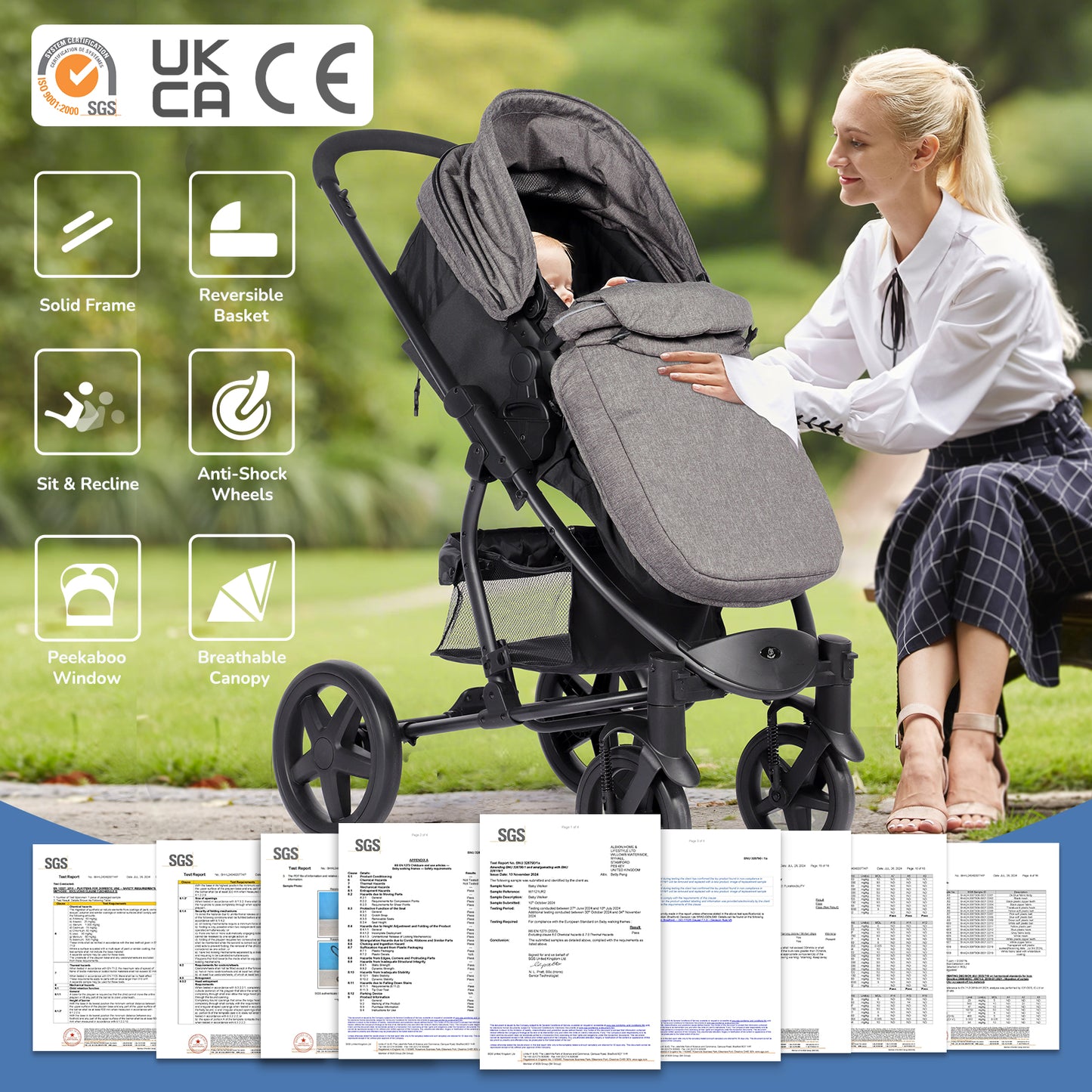 Foldable Baby Pushchair with Rain Cover and Footmuff