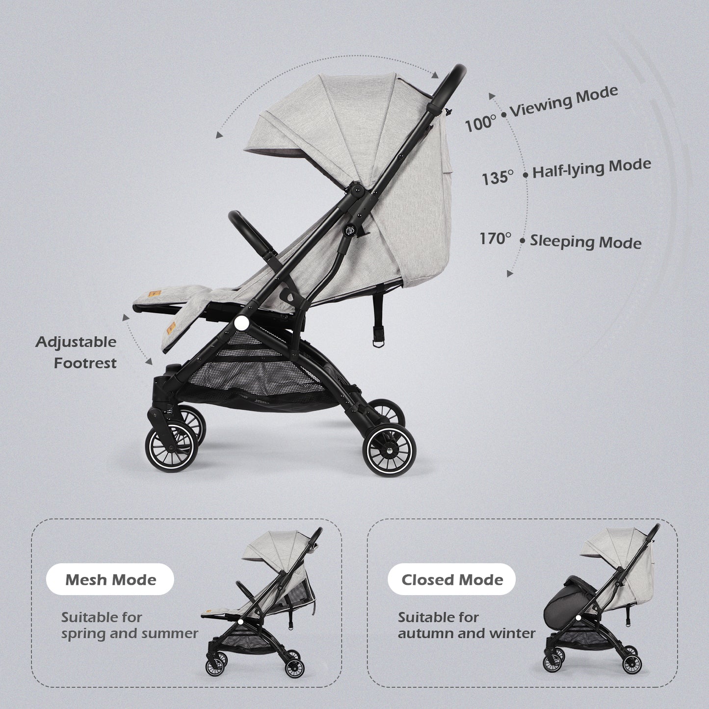 Lightweight Baby Pushchair with Footmuff