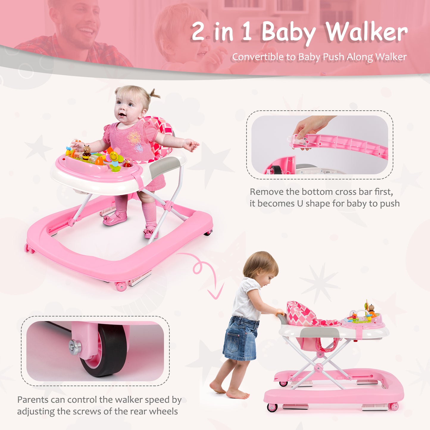 Hello5ive Baby Walker with Music and Lights -Pink