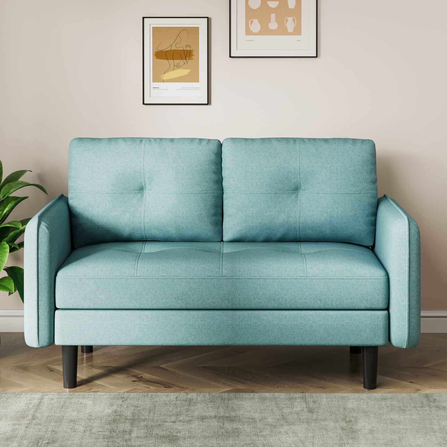 Modern 2-Seater Linen Sofa with Thicken Cushions