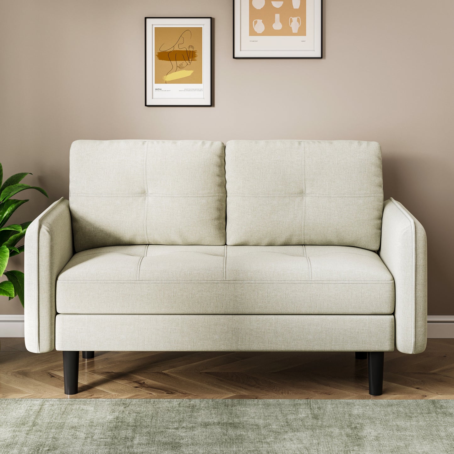Modern 2-Seater Linen Sofa with Thicken Cushions