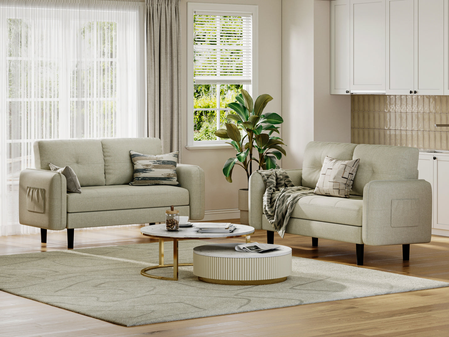 Modern 2-Seater Linen Sofa with Thicken Cushions