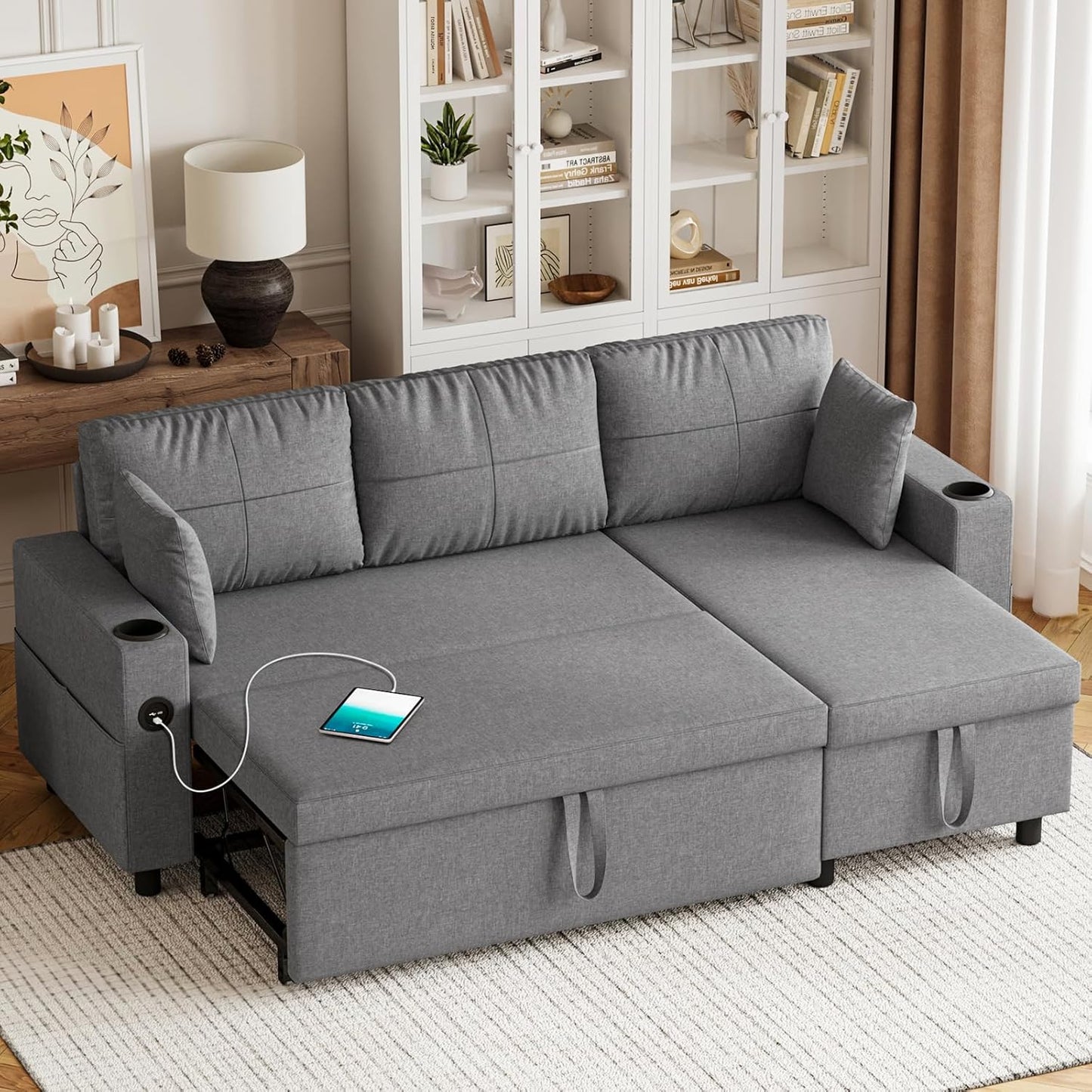 Convertible L-Shaped Sofa Bed with Storage