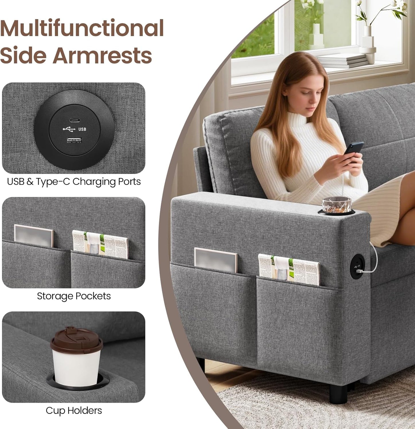 Convertible L-Shaped Sofa Bed with Storage