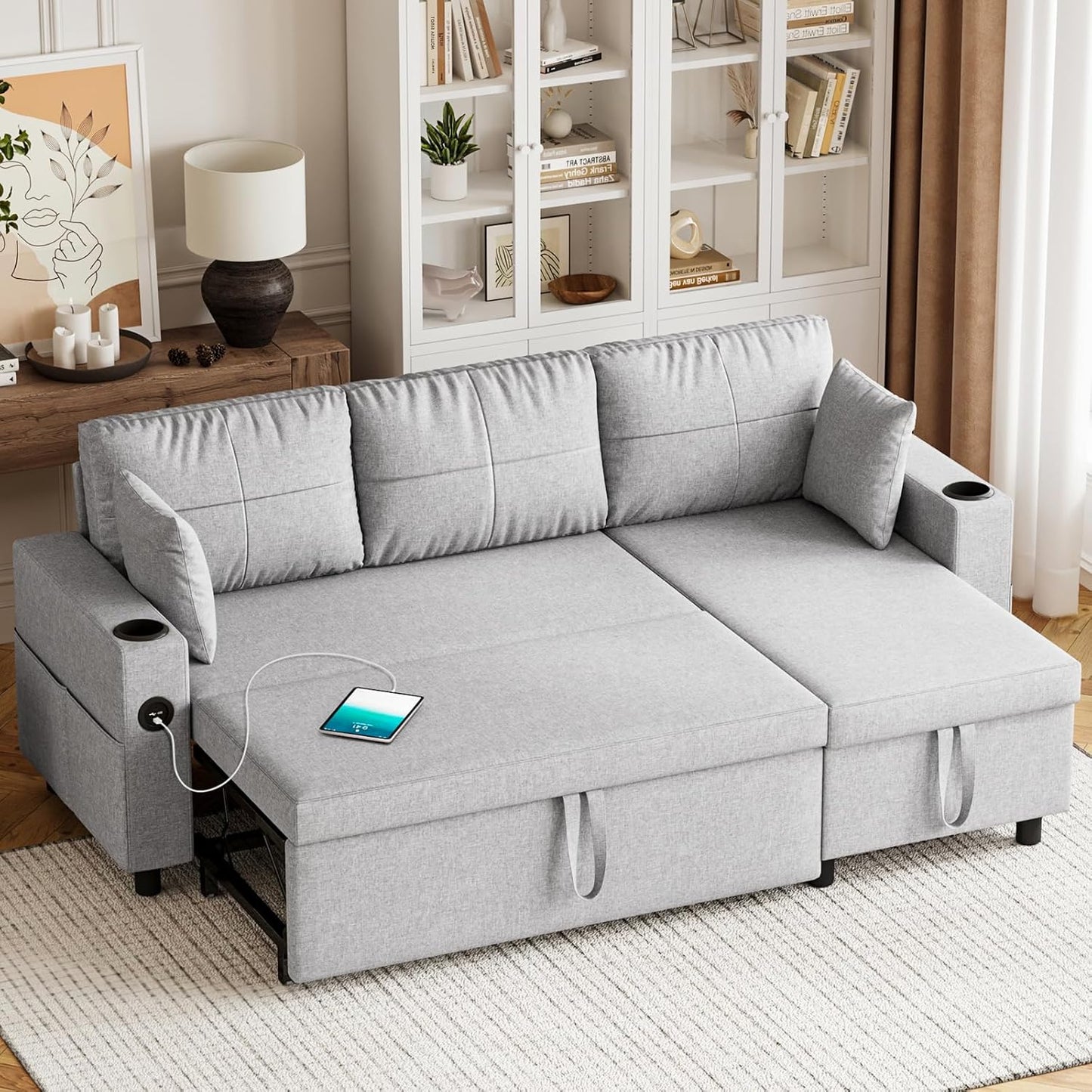 Convertible L-Shaped Sofa Bed with Storage