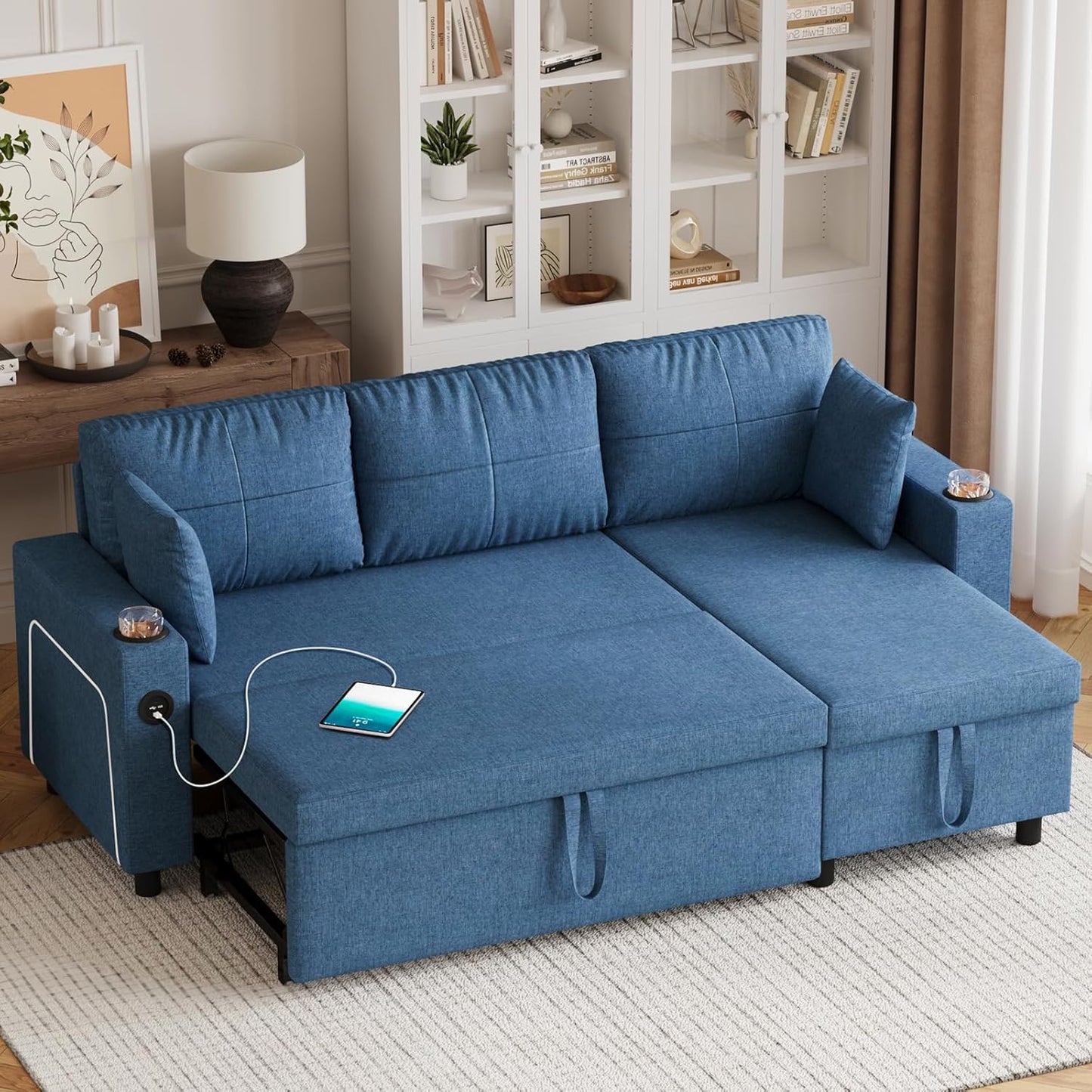 Convertible L-Shaped Sofa Bed with LED Light
