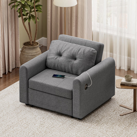 Convertible Single Sofa Bed with USB and Type-C Ports
