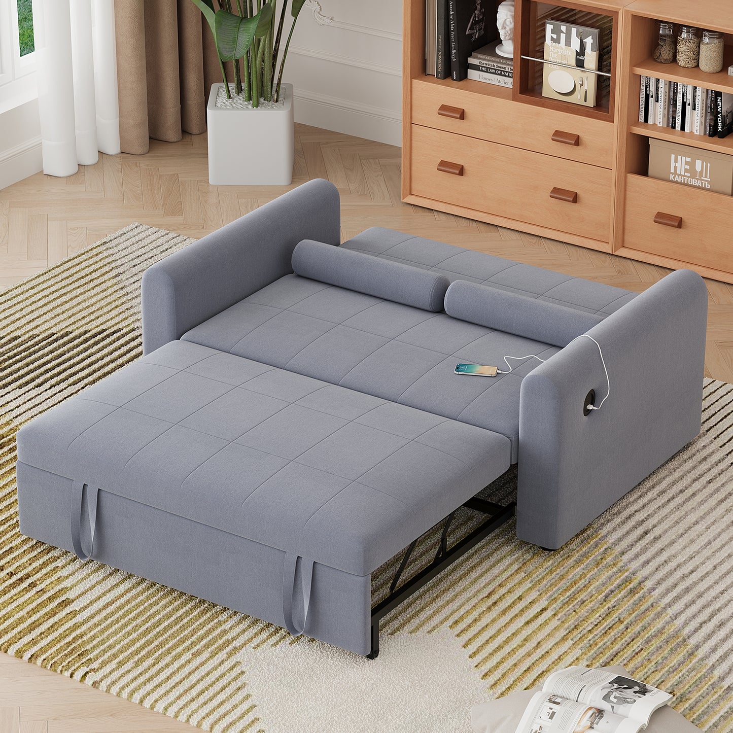 Convertible 2 Seater Sofa Bed with USB and Type-C Ports
