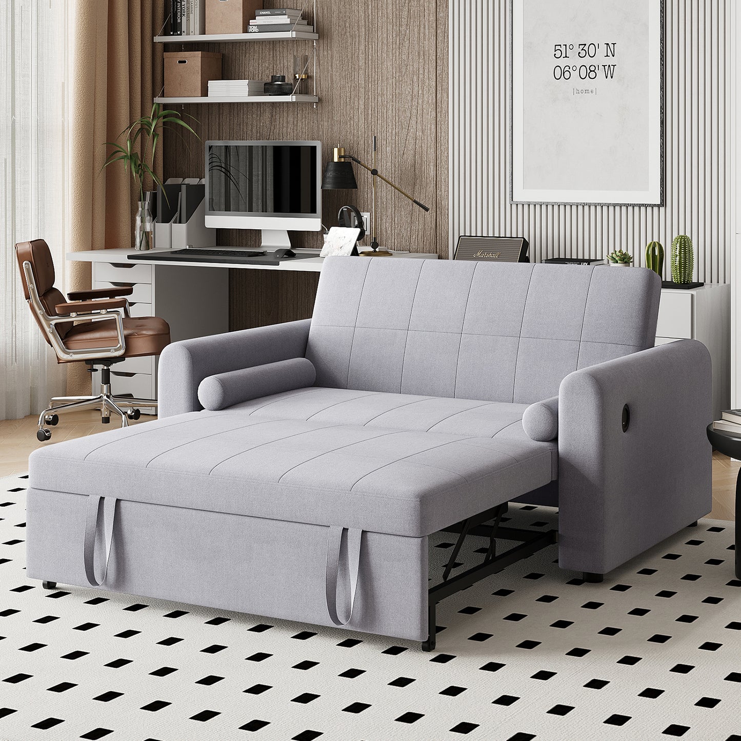 Convertible 2 Seater Sofa Bed with USB and Type-C Ports