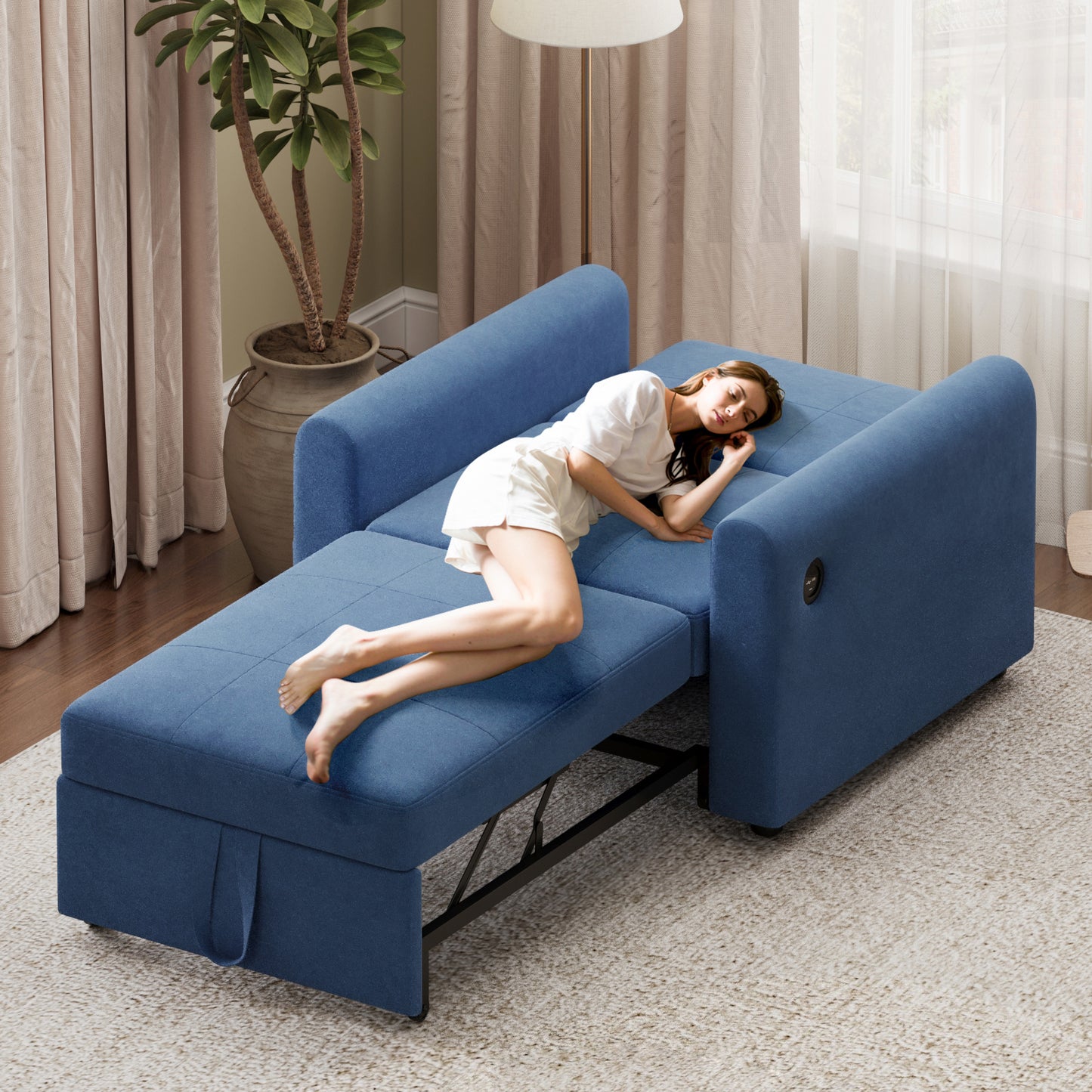 Convertible Single Sofa Bed with USB and Type-C Ports