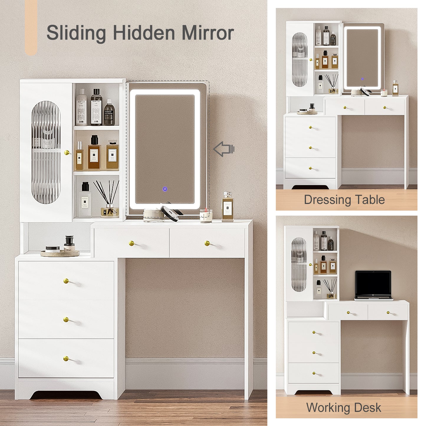 Modern Vanity Set with Sliding Mirror