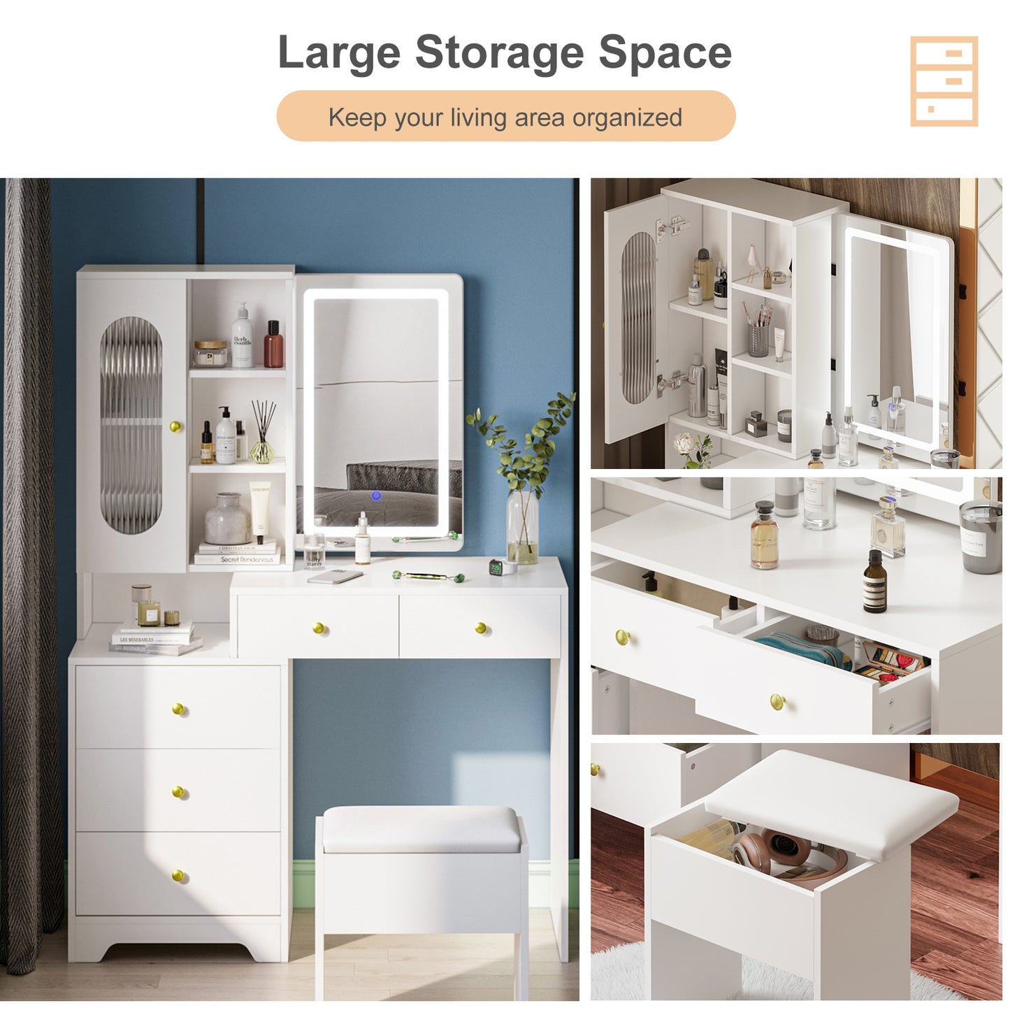Modern Vanity Set with Sliding Mirror