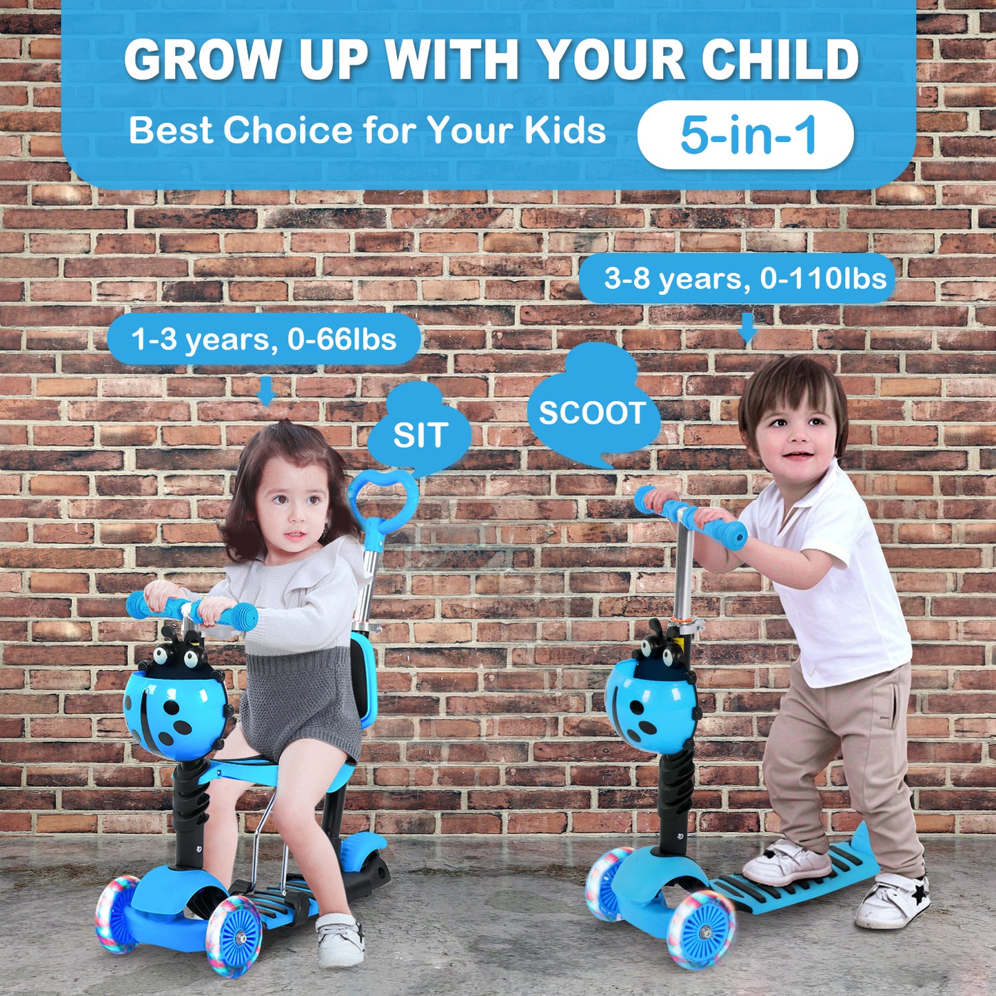 3 Wheels Kids Scooter, 1-8 Years Old