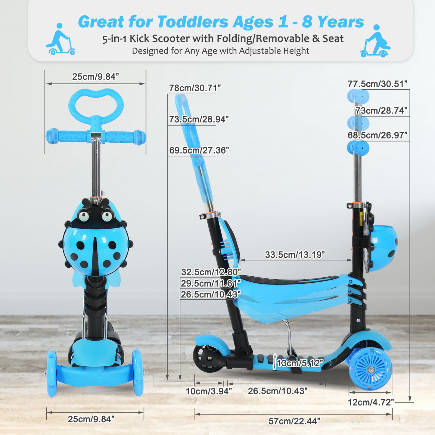 3 Wheels Kids Scooter, 1-8 Years Old