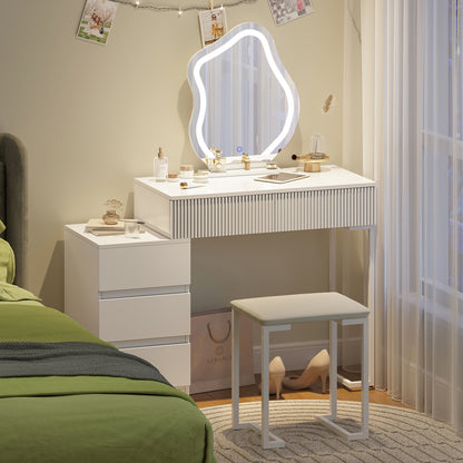 Modern White Dressing Table with Cloud Shape Mirror
