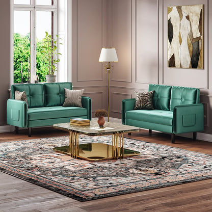 Modern 2-Seater Velvet Sofa with Cushions and Side Pockets