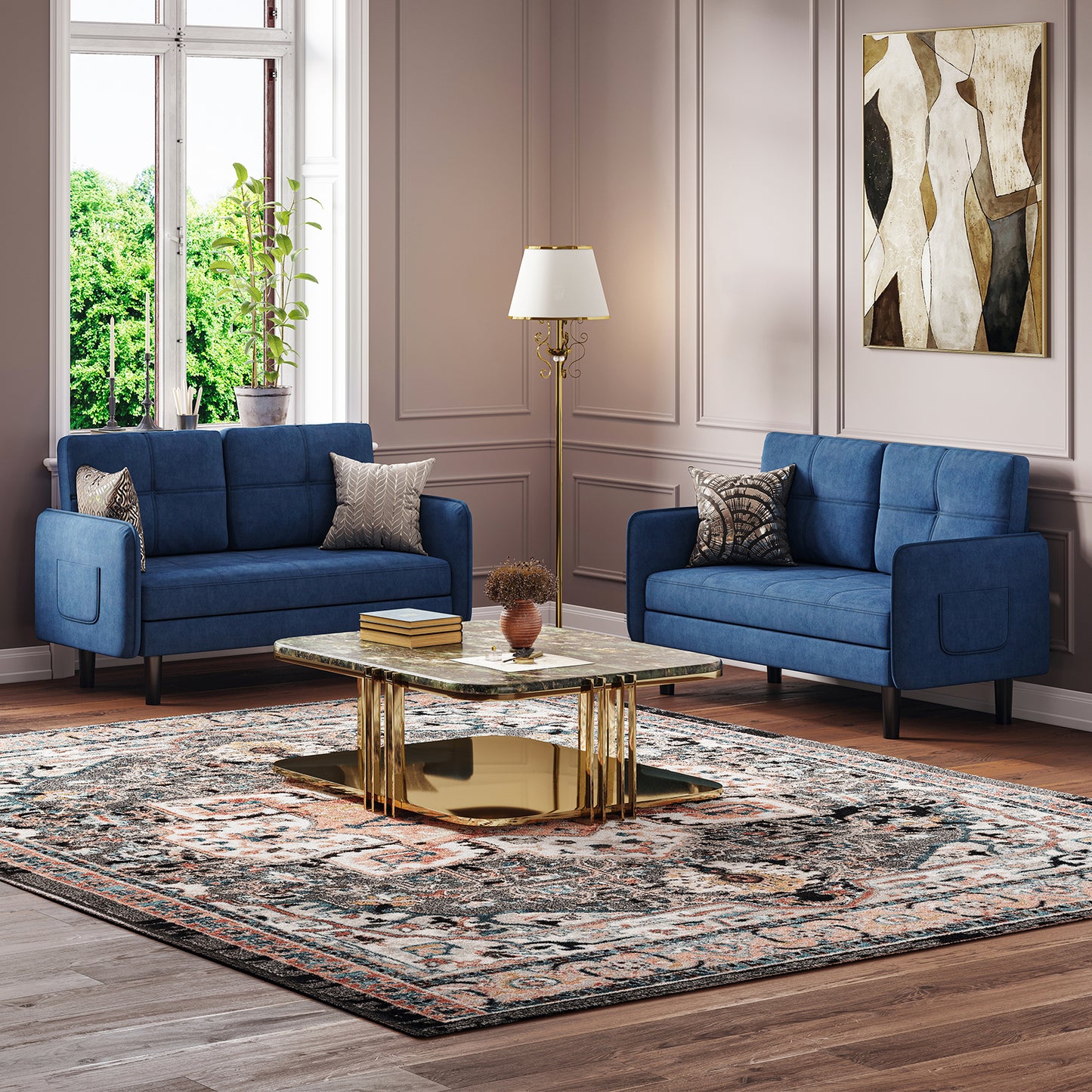 Modern 2-Seater Velvet Sofa with Cushions and Side Pockets