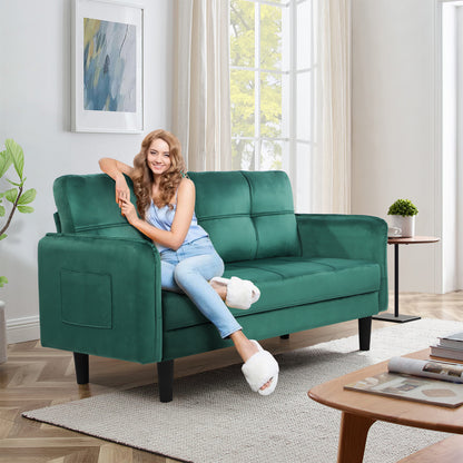 Modern 2-Seater Velvet Sofa with Cushions and Side Pockets